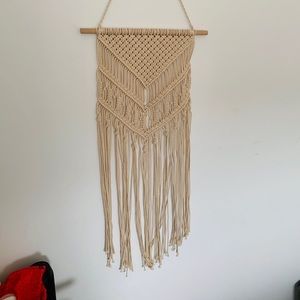 Beige woven macrame wall hanging